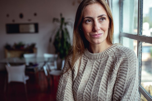 Woman looking content
