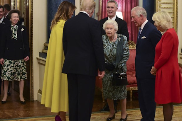 Princess Anne watches the Queen greet Donald Trump at Buckingham Palace.