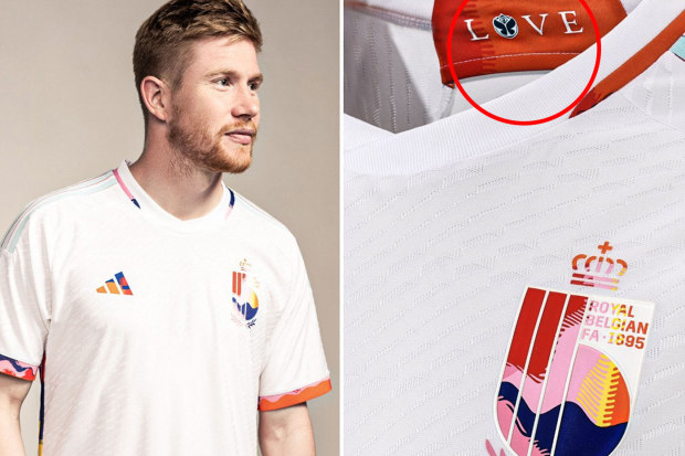 Belgium's away kit sporting the word 'LOVE' on the inside collar.