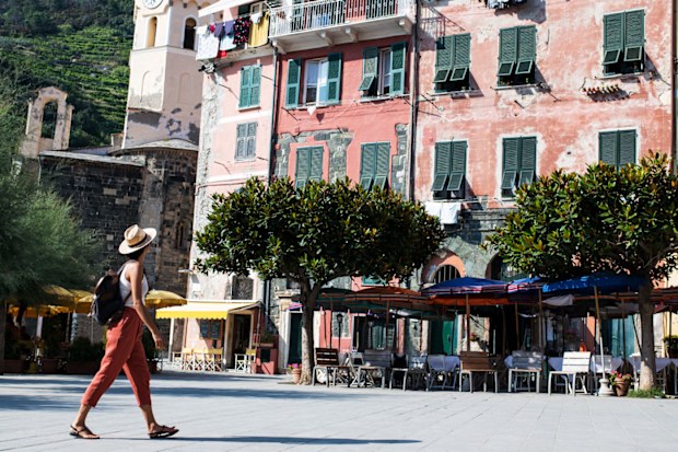 Woman walking in Cinque Terra