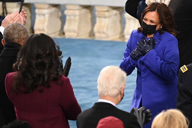 Vice President-elect Kamala Harris, right, meets former First Lady Michelle Obama and former President Barack Obama before President-elect Joe Bidens inauguration, Wednesday, Jan. 20, 2021, at the U.S. Capitol in Washington. (Saul Loeb/Pool Photo via AP)