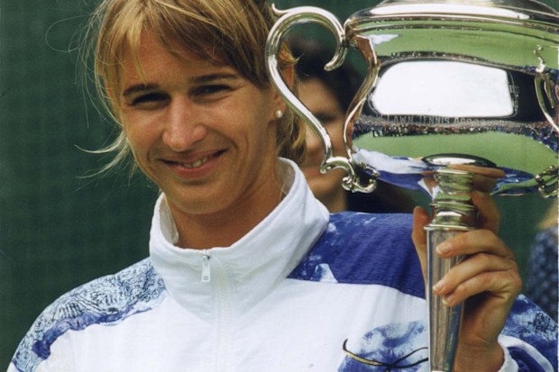 Steffi Graf holding the Australian Open Cup