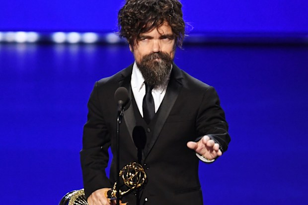Peter Dinklage accepts his award at the 2019 Emmy Awards