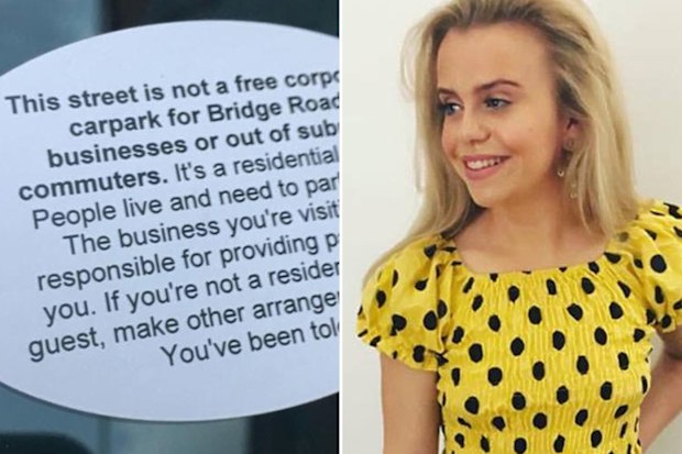 A woman was shocked to find a rude sticker on her parked car in Stanmore.