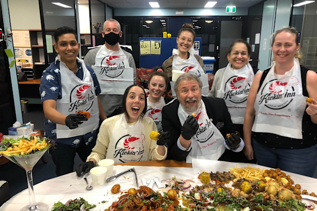 The Lifeline team enjoying a free lunch.
