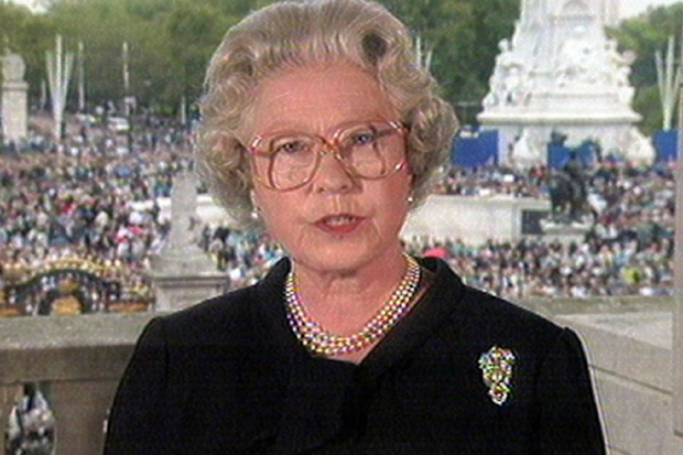 Queen Elizabeth addresses the public following the death of Princess Diana in 1997.