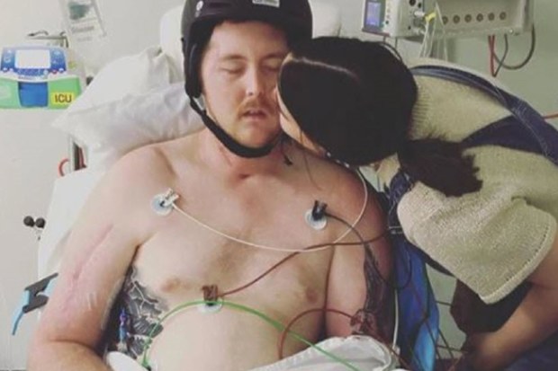 Maddie with her husband Anthony who is in Westmead Hospital in Sydney's west.