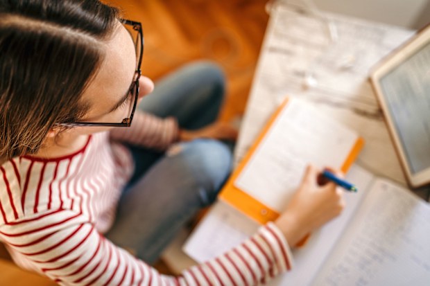 High school student doing distance learning
