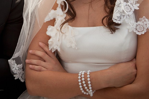 Angry bride in car