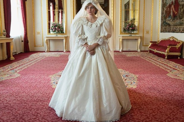 Princess Diana in her wedding dress in The Crown.