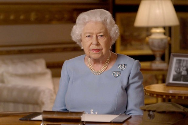 Queen Elizabeth II during her address to the nation and the Commonwealth on the 75th anniversary of VE Day. 