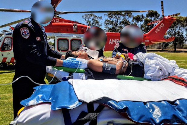 Praneel being air lifted to hospital in Melbourne
