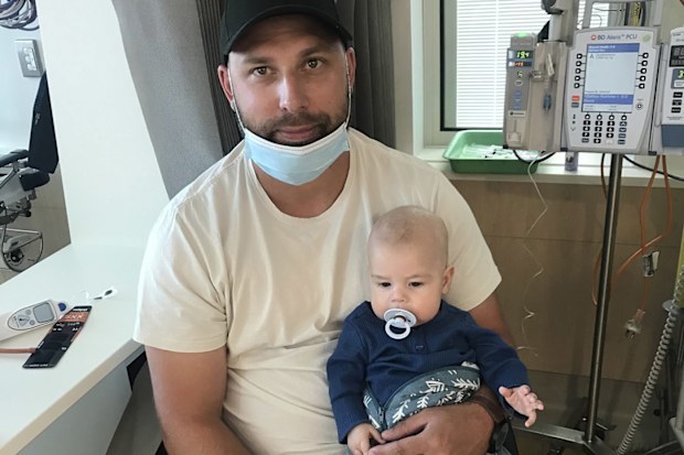 Patrick Zahra during cancer treatment with dad Shane.
