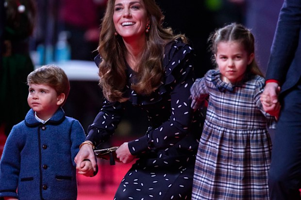 Catherine, Duchess of Cambridge, Prince Louis and Princess Charlotte attend a special pantomime performance at London's Palladium Theatre.