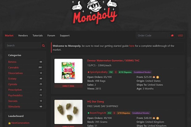 Screenshots shared by cybersecurity experts to social media show the site listing illegal drugs for sale before it was taken online.