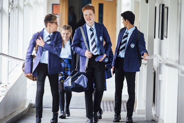 High school students walking to class