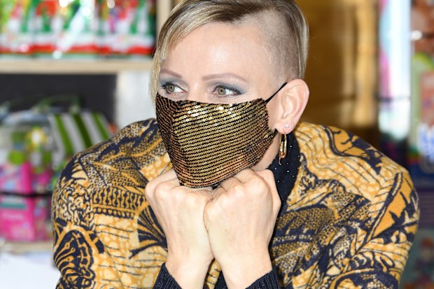 Princess Charlene of Monaco attends the Christmas gift distribution on December 16, 2020 in Monaco, Monaco.