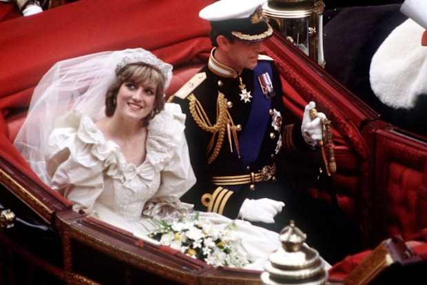 Princess DIana and Prince Charles during their wedding day carriage ride, 1981