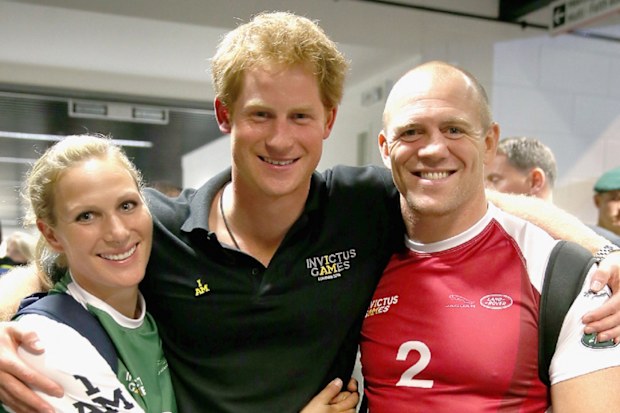 Mike and Zara Tindall with Prince Harry