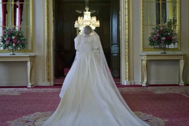 A scene showing Princess Diana on her wedding day from The Crown Season 4