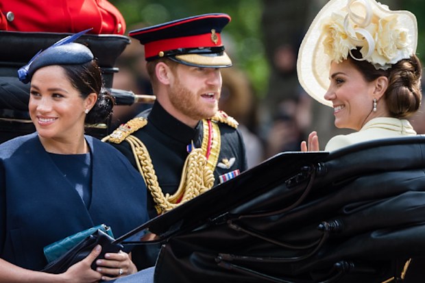 The trio ride by carriage down the Mall during Trooping The Colour, the Queen's annual birthday parade, on June 08, 2019.