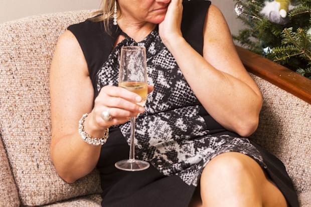 Woman drunk at Christmas.