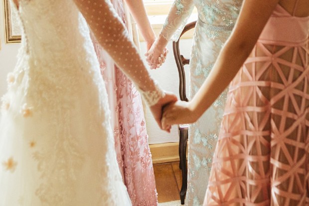 Bride and bridesmaids at wedding