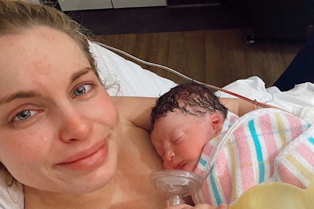 Keira Rumble in hospital with newborn
