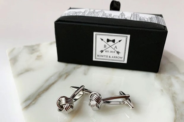 Bowtie & Arrow silver knot cufflinks.
