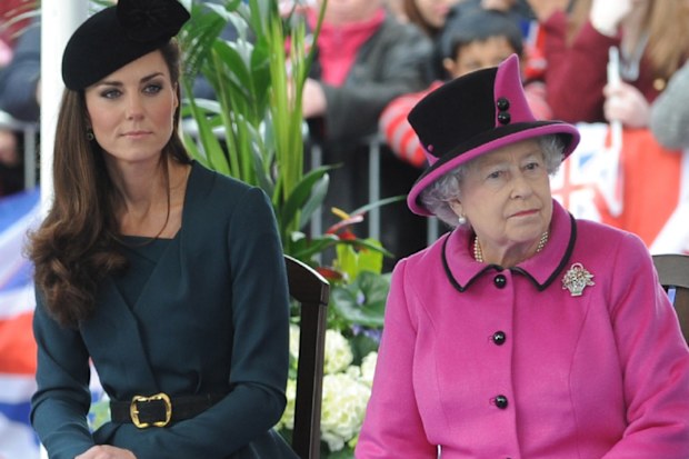 Queen Elizabeth ll and Catherine, Duchess of Cambridge visit Leicester City Centre on March 8, 20121 in Leicester, England. 