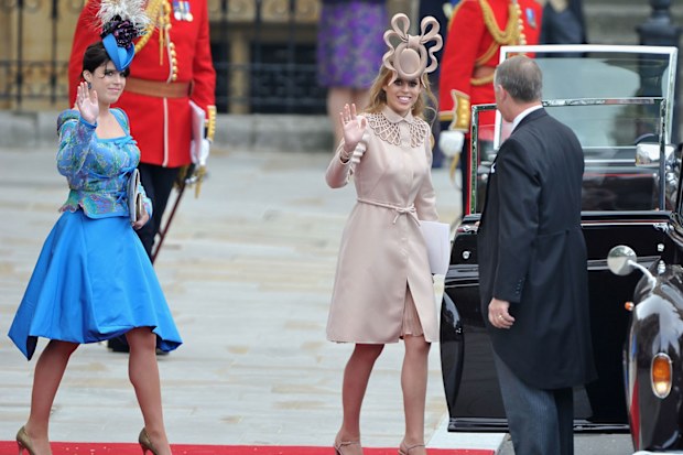 Princess Beatrice and Princess Eugenie at the 2011 royal wedding