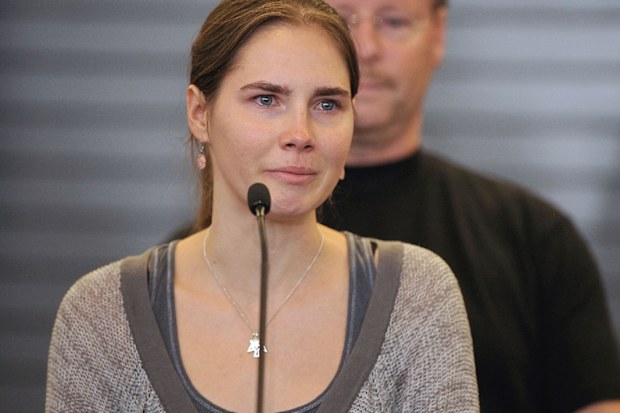 Amanda Knox speaks at a news conference at the Seattle-Tacoma International Airport in 2011.