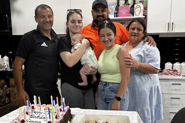 Adelina Nicolaci with her husband, two children, daughter-in-law and grandchild.