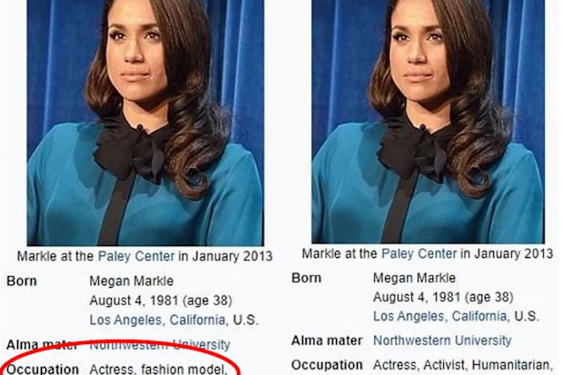 Meghan Markle's Wikipedia page was changed days before the couple's relationship went public.