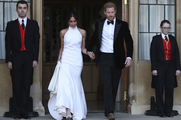 Prince Harry and Meghan Markle on their way to their wedding reception.