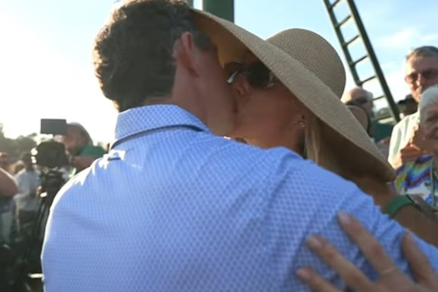 Rory McIlroy celebrates the Masters 2026 win with wife Erica Stoll