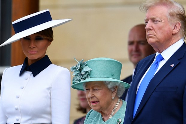 Melania Trump with Queen Elizabeth and Donald Trump.