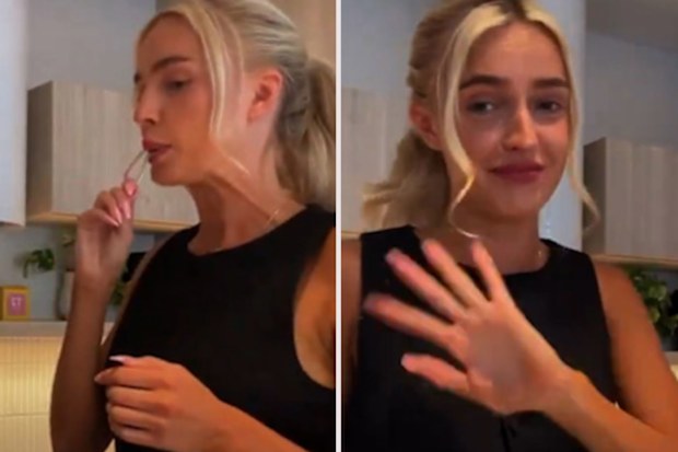 Morgan Riddle attempts to eat a jar of Vegemite