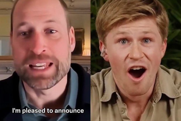 Robert Irwin reacts as Prince William announces the location of the 2025 Earthshot Prize awards