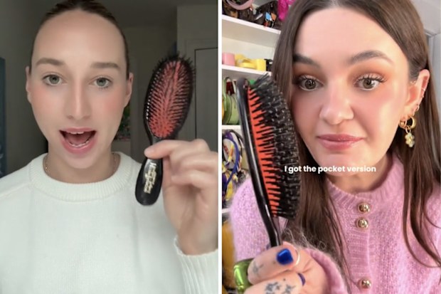 TikTok users @margekilm and @samjtodd with their Mason Pearson hairbrush.