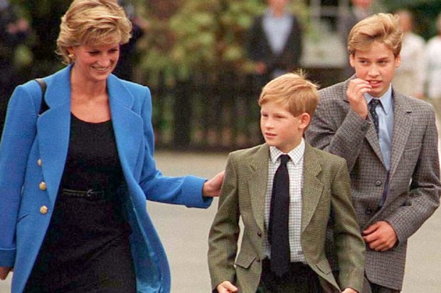Prince William and Prince Harry at Eton with Princess Diana who died in 1997