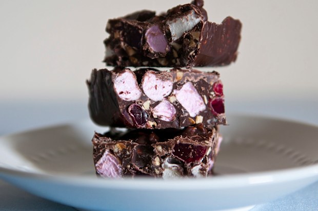 Homemade rocky road on a plate.