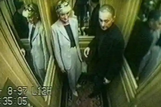 Diana with Dodi Fayed in the lift of the Ritz hotel