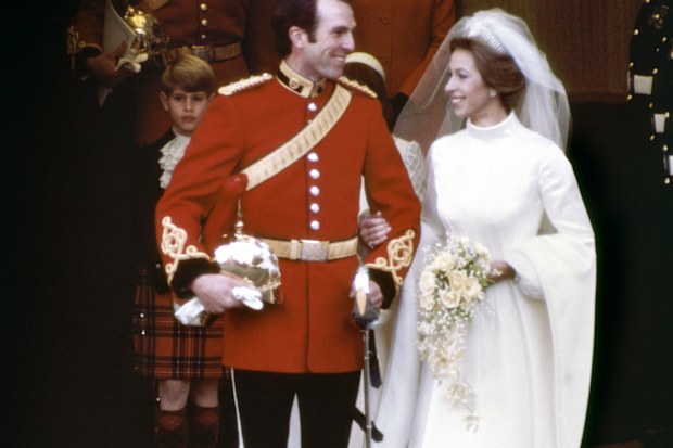 Captain Mark Phillips and Princess Anne on their wedding day