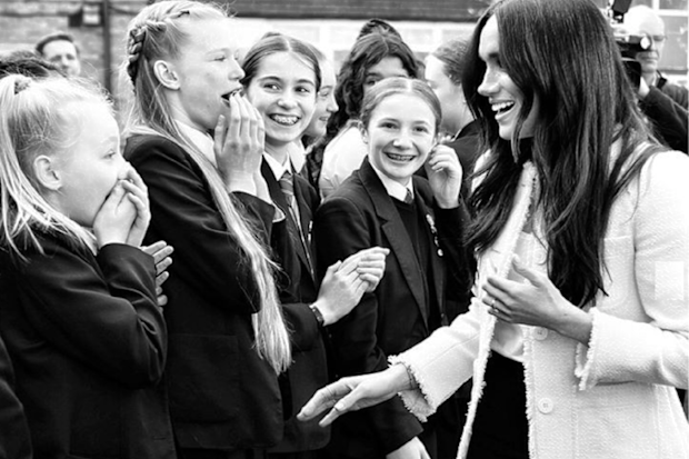 The Duchess of Sussex visits Robert Clack Upper School in Dagenham on March 6 for International Women's Day.
