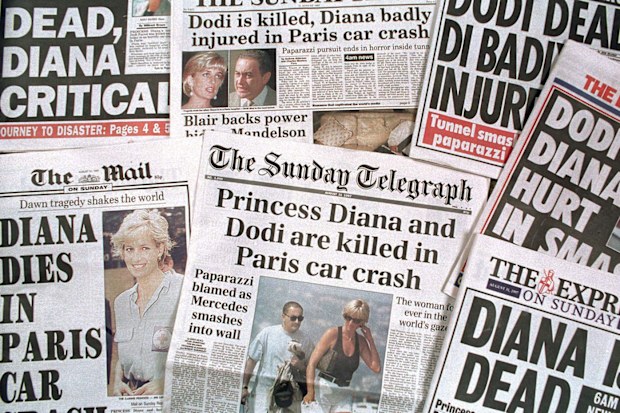 Newspapers announcing Princess Diana's death, 1997.