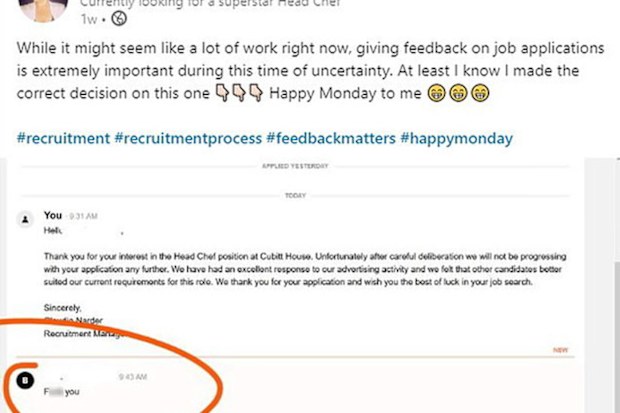 Recruiter shares abusive letter from rejected candidate: 'You get what you give'