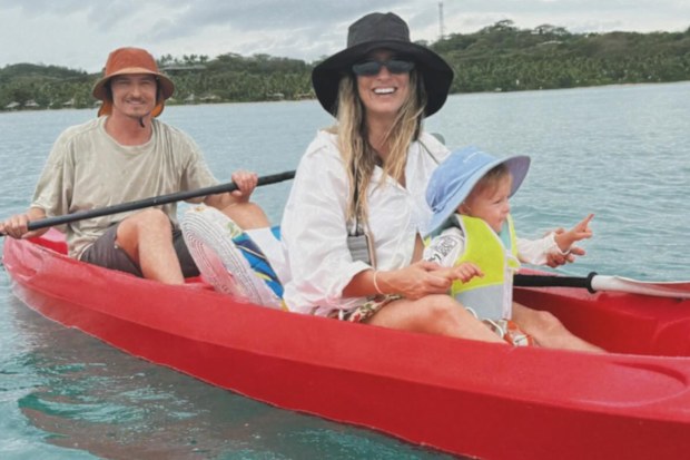 Renee Bargh with her partner and their son on a family holiday