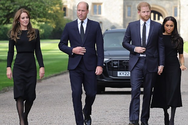 The Prince and Princess of Wales and the Duke and Duchess of Sussex in a rare show of unity at Windsor Castle following Queen Elizabeth II's death.