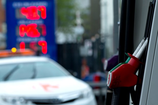 A taxi pulls into a Sydney petrol station.
